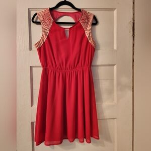 Maude Dress, Sleeveless Pink Mini, Sz Med, Embroidery, A-line Keyhole, Lined EUC